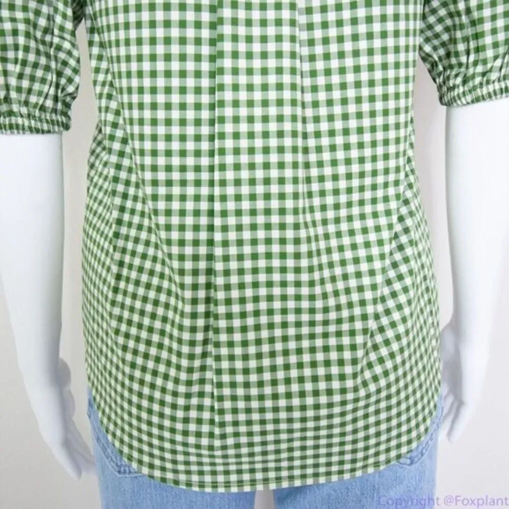 NWT kate spade mini gingham button-front shirt, Green‎ & White
